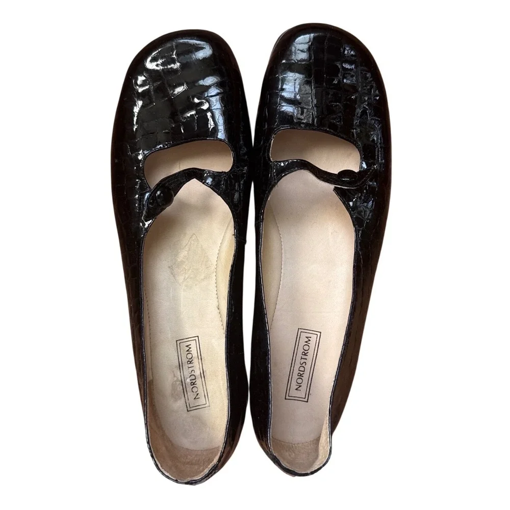 Nordstrom patent leather croc Mary Jane wedges 8 black